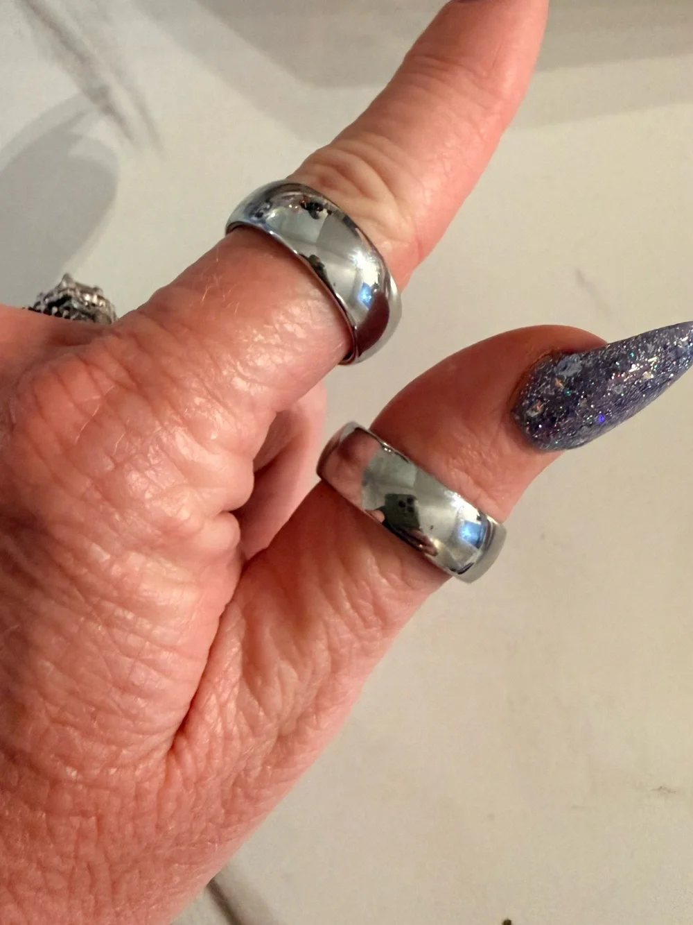 CROWNAL Silver Tone Rings – Minimalist Smooth Bands, Size 10, 8mm (Set of 2)